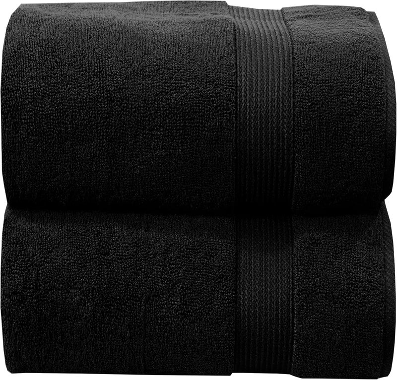 Siesta Zen Set of 2 Jumbo Bath Towels 600 GSM 100% Combed Cotton Extra Large (90x180cm) Black - Image 1